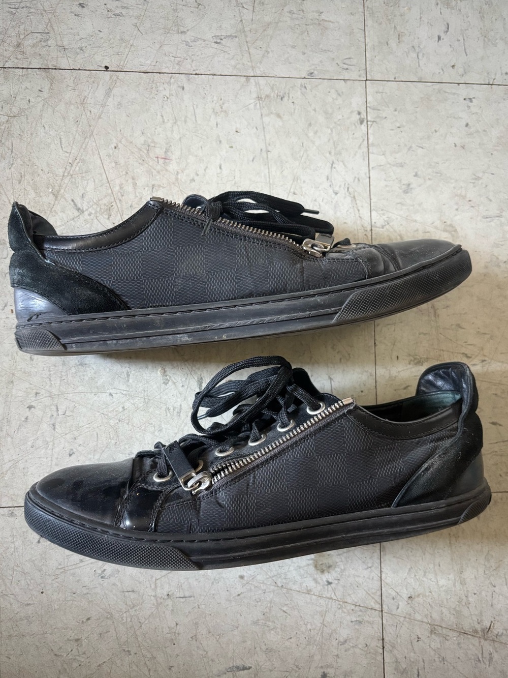 Louis Vuitton Black Damier Embossed Side-Zip Sneakers - Size 7 (US 8)